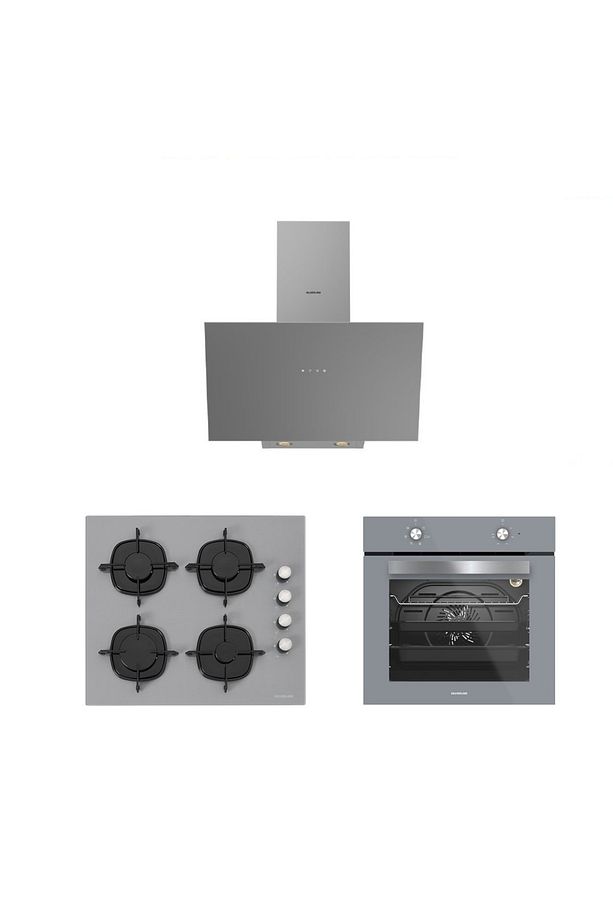 3'lü Gri Cam Ankastre Set (3481 Flam 60 Gri+cs5335s02+bo65e1s01) - 1
