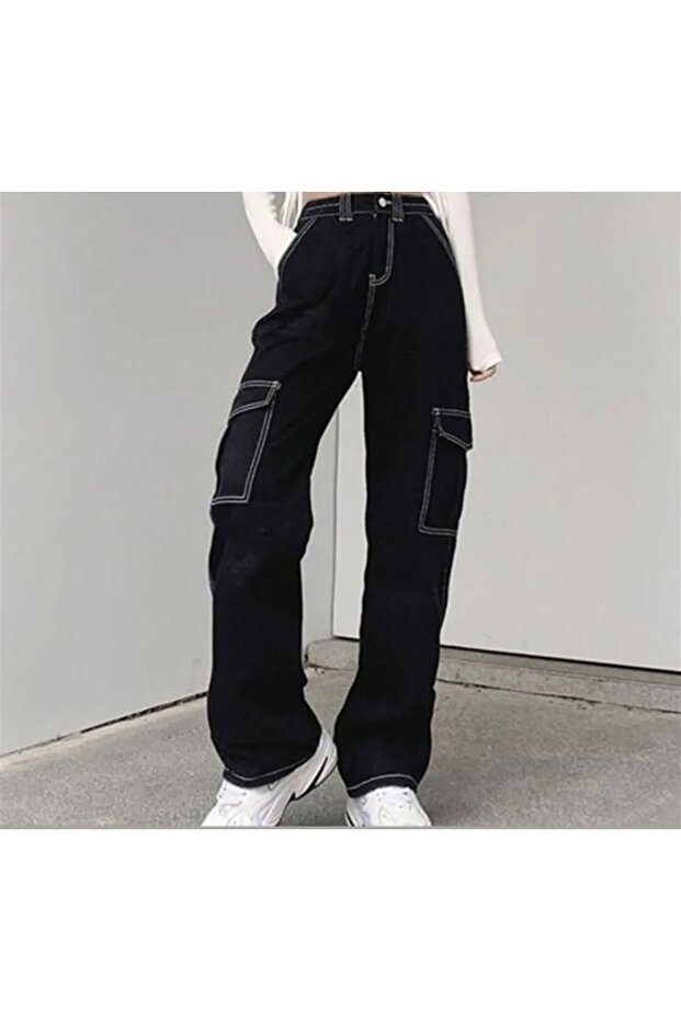 Reverse Stitch Black Cargo Pants - 2