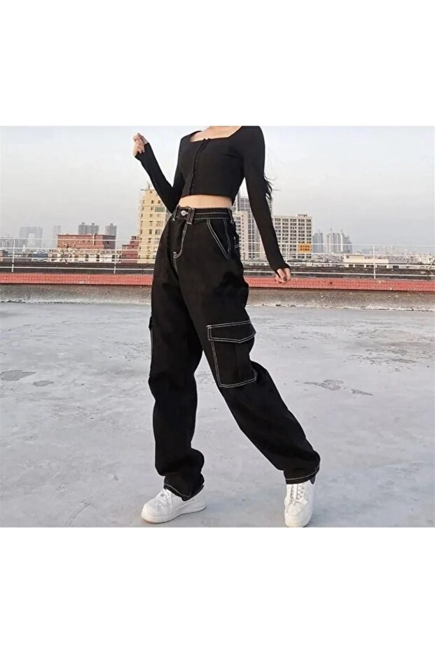 Reverse Stitch Black Cargo Pants - 3