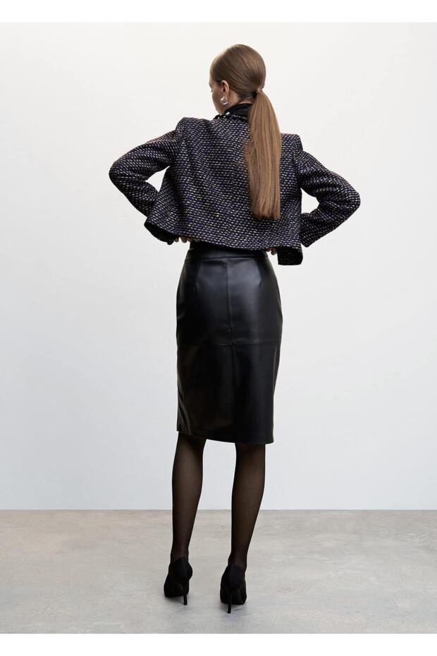 Chain Detailed Tweed Jacket - 4