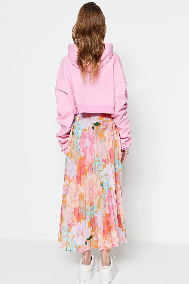Többszínű virágmintás hajtogatott szőtt szoknya elasztikus derékkal TCTSS23EE00018 - 6