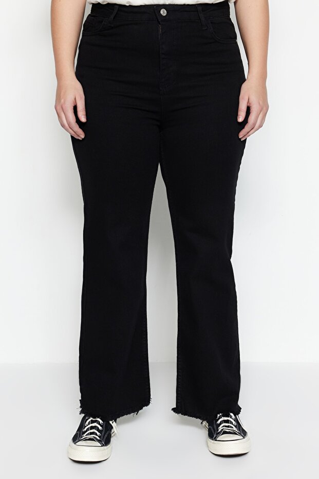 Siyah Yüksek Bel Pis Uç Detaylı Geniş Paça/Wide Leg Comfort/Orta Esnek Jeans TBBSS23CJ00009 - 8