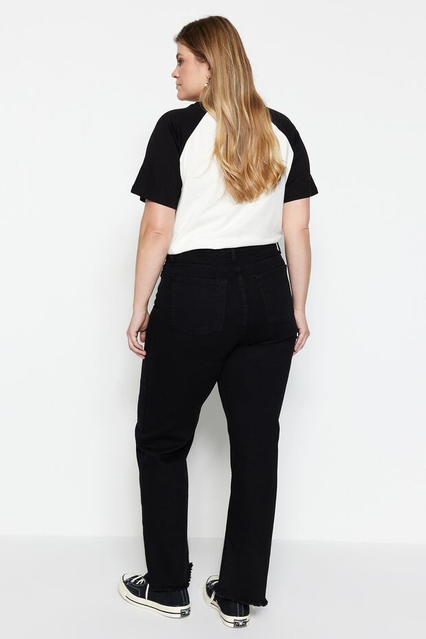 Siyah Yüksek Bel Pis Uç Detaylı Geniş Paça/Wide Leg Comfort/Orta Esnek Jeans TBBSS23CJ00009 - 10