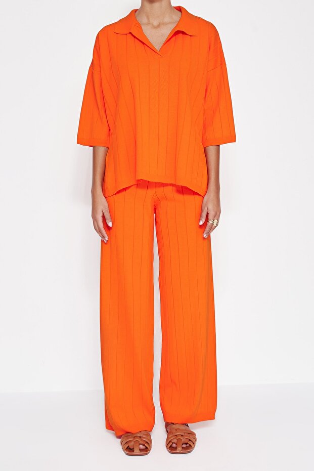 Pomarańczowy podstawowy zestaw wierzchni i dolny z dzianiny sztruksowej TWOSS23AU00029 - 5