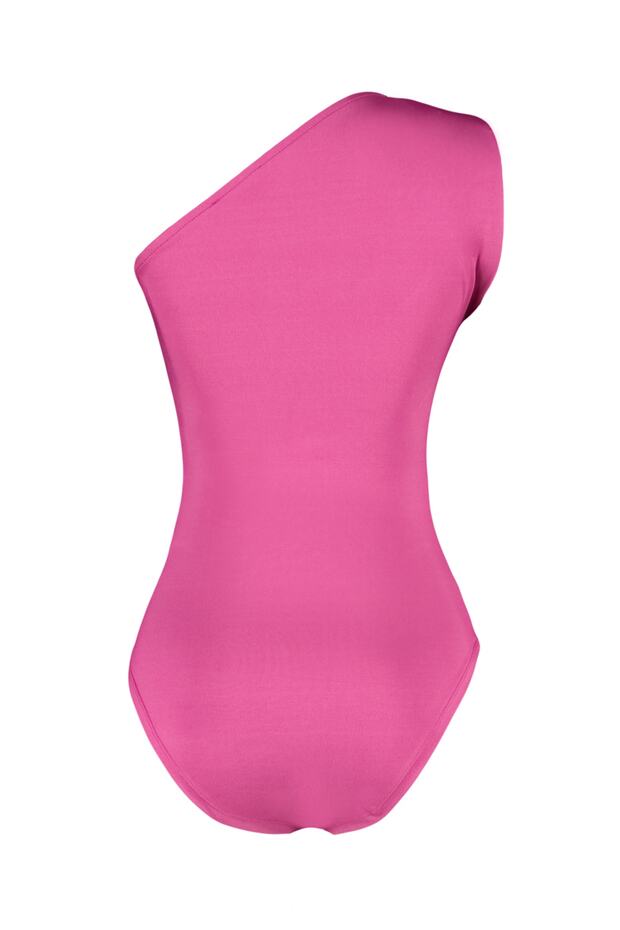 Fuşya Asimetrik Yakalı Alttan Çıtçıtlı Esnek Örme Body TWOSS22BD00014 - 8