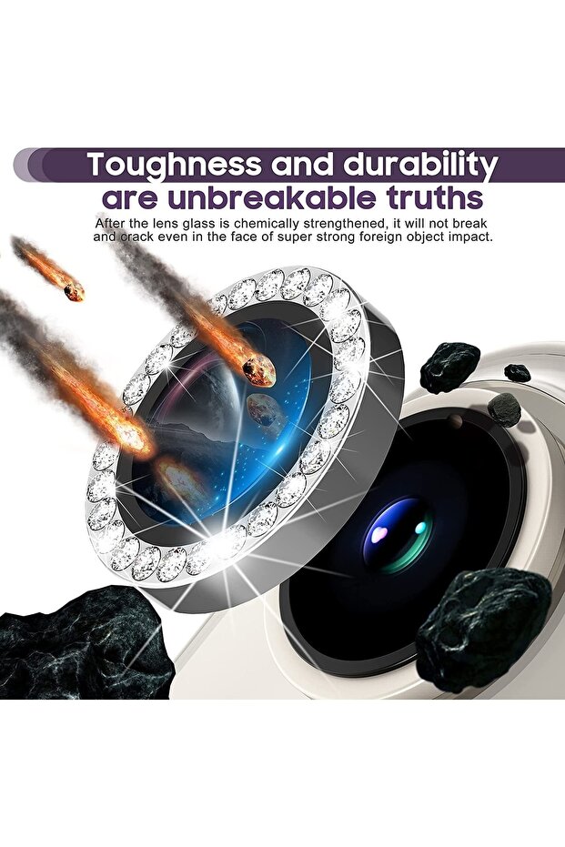 Compatible Diamond - Jewelled Silver Camera Protector for Iphone 14 & Iphone 14 Plus - 2