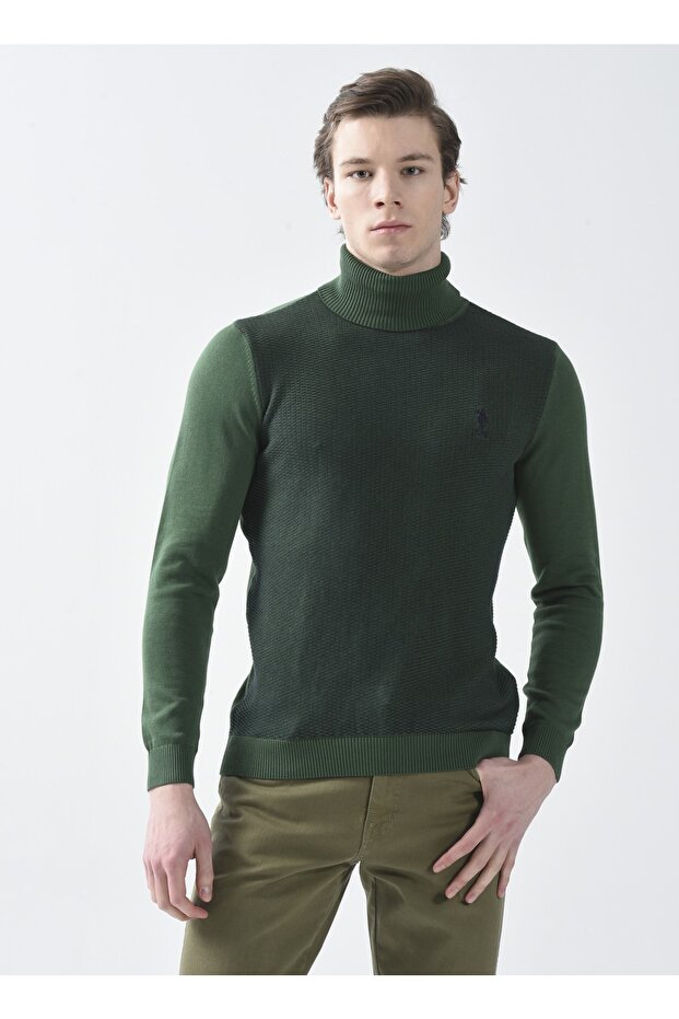 Full Turtleneck Green Men's Sweater Naruna