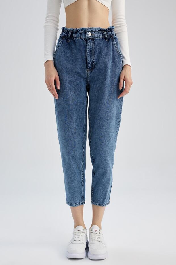 Paperbag Short Leg Jean Ankle Length 100% Cotton Trousers