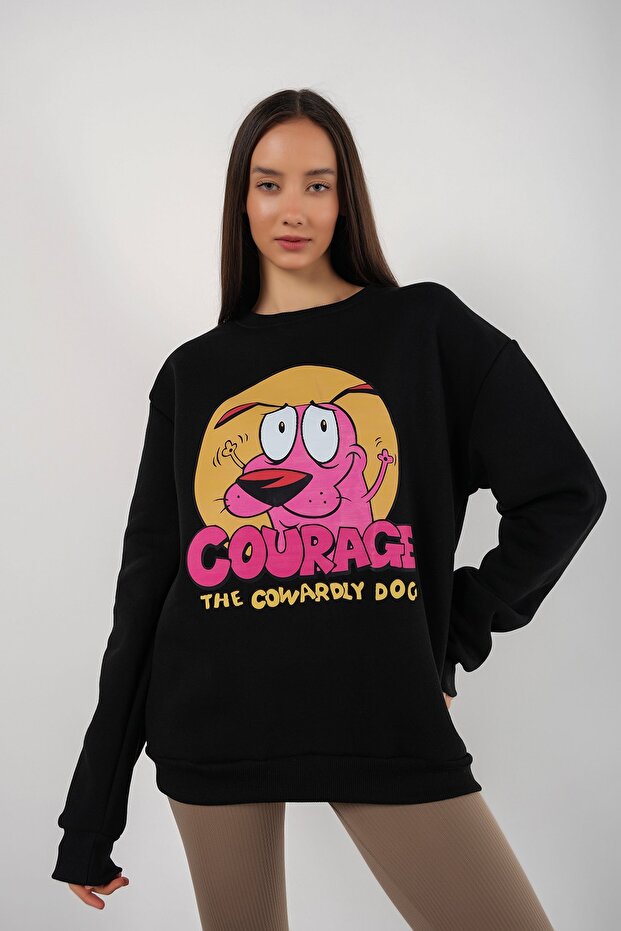 Women's Black Courage Printed Crew Neck Oversize Sweatshirt