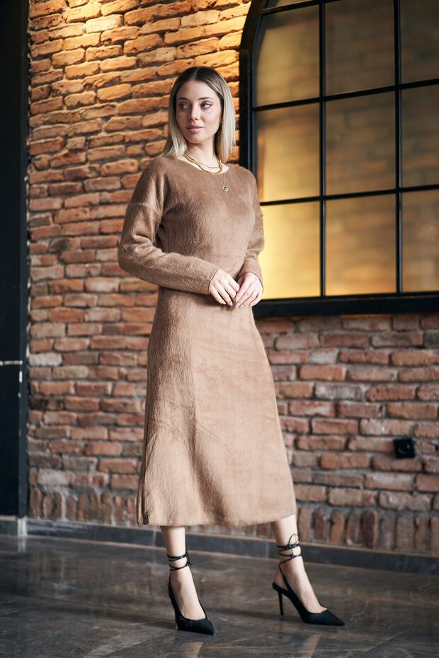 Kahve Renk Yün Elbise - 3