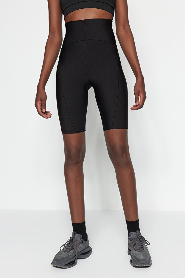 Siyah Toparlayıcı Örme Spor Biker/Bisikletçi/Kısa Tayt THMSS23TY00021 - 2