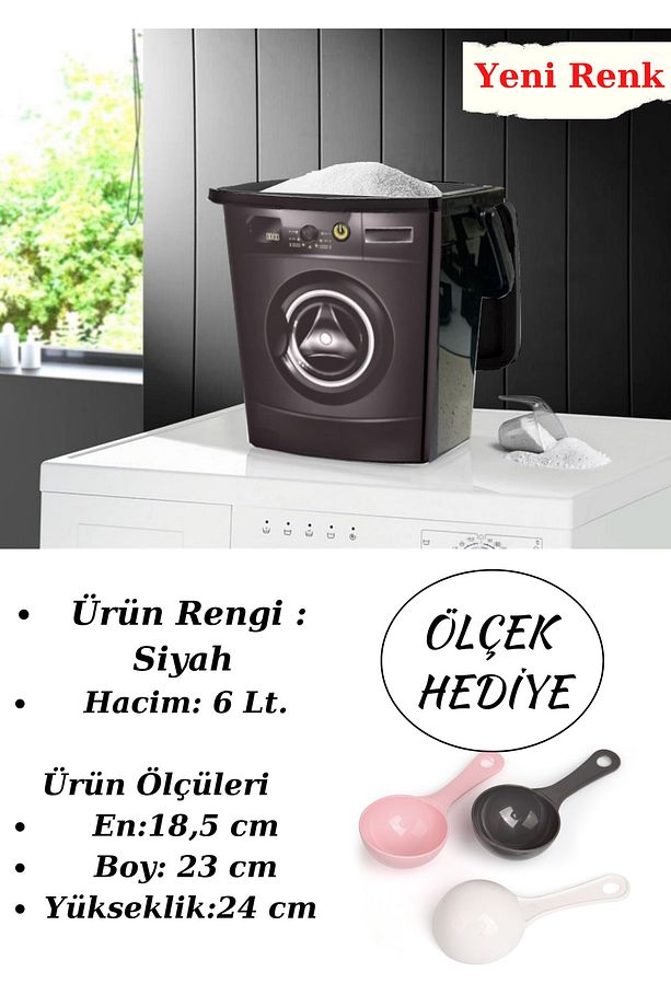 Çamaşır Makinesi Görünümlü Kapaklı Deterjanlık Taşınabilir Deterjan Saklama Kutusu 6 Lt - 4