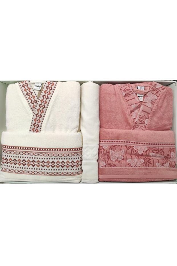 Bathrobe Set Boutique Dream Happy Set Family Set 5 Pieces Tile - Cream