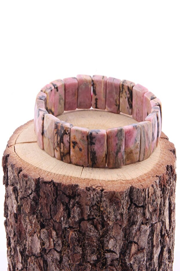 Certified Rhodonite Natural Stone Wide Cut Bracelet