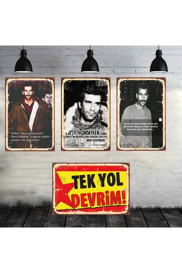 Deniz Gezmiş Tek Yol Devrim Seti 4 Adet 20x30 Cm Retro Ahşap Tablo - 1
