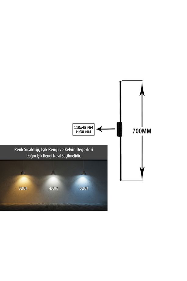 Modern Dekoratif Çubuk Led Duvar Aplik 70 Cm Siyah Oval Profil (dikdörtgen Rozanslı) - 8