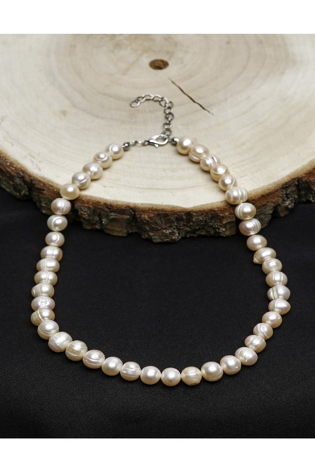 Original Pearl Salmon Color 9-10 Mm Natural Stone Necklace