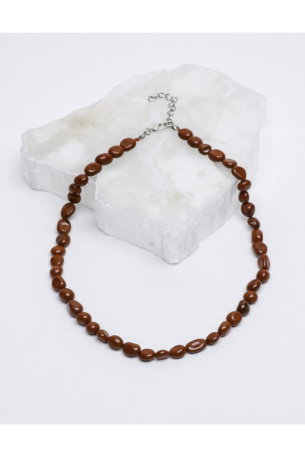 Jasper Red Tımbıl Cut Natural Stone Necklace