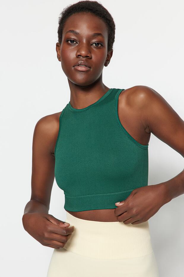 Biustonosz sportowy Duck Head Green Seamless/Ribrated and Light Support z dzianiny Twoss21Ss0024 - 1