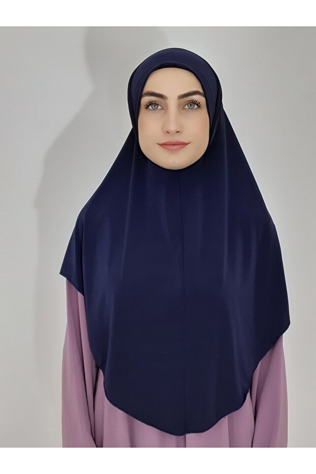 غطاء صلاة جاهز وشاح كبير ماليزيا موديل خيمار قطعة واحدة مناسب للحج والعمرة أزرق داكن