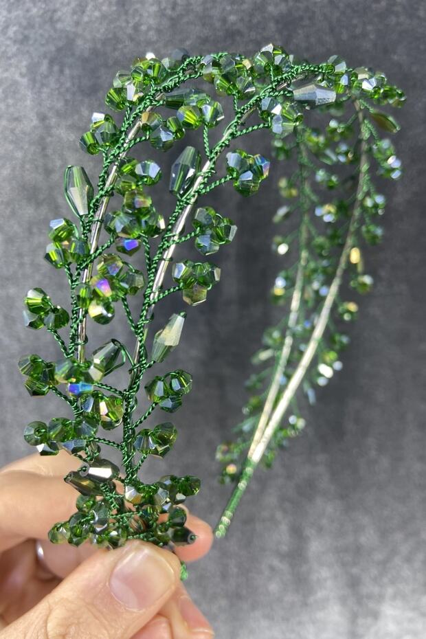 2026 Bridal Accessory Green Color Crystal Stone Handmade Maria Model Henna and Bridal Crown – Crown – Crown