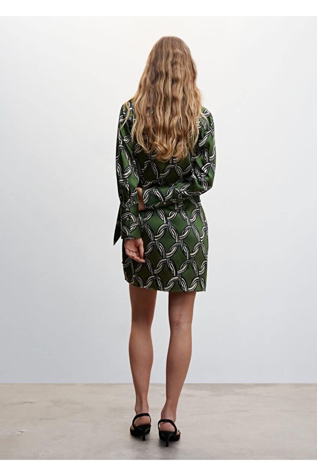 Desenli Gömlek Elbise - 4