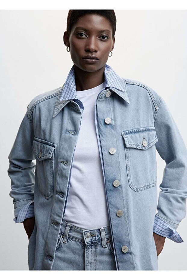 Oversize Denim Gömlek Ceket - 1
