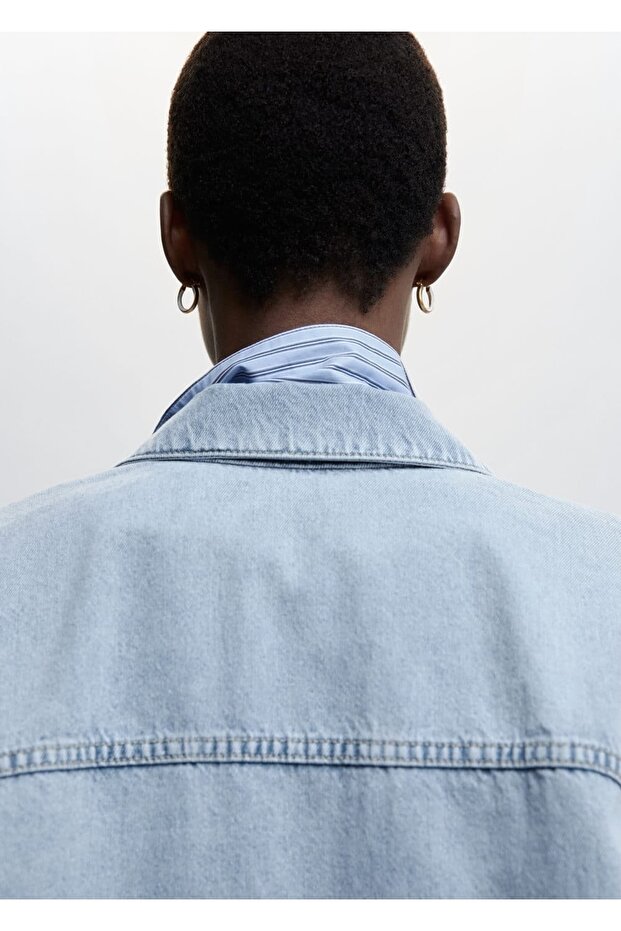 Oversize Denim Gömlek Ceket - 5
