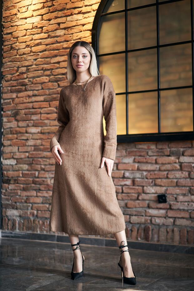Kahve Renk Yün Elbise - 1