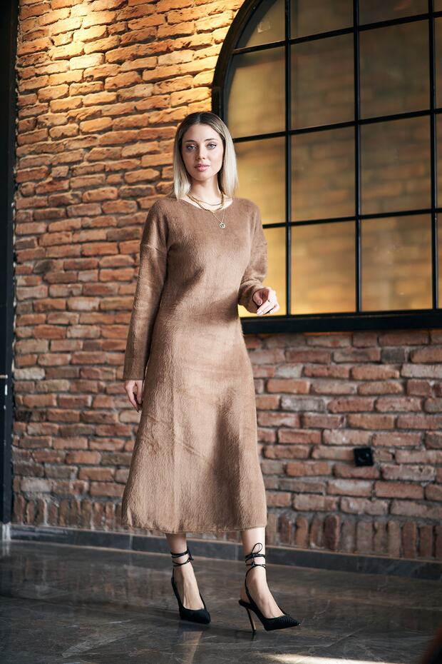 Kahve Renk Yün Elbise - 4