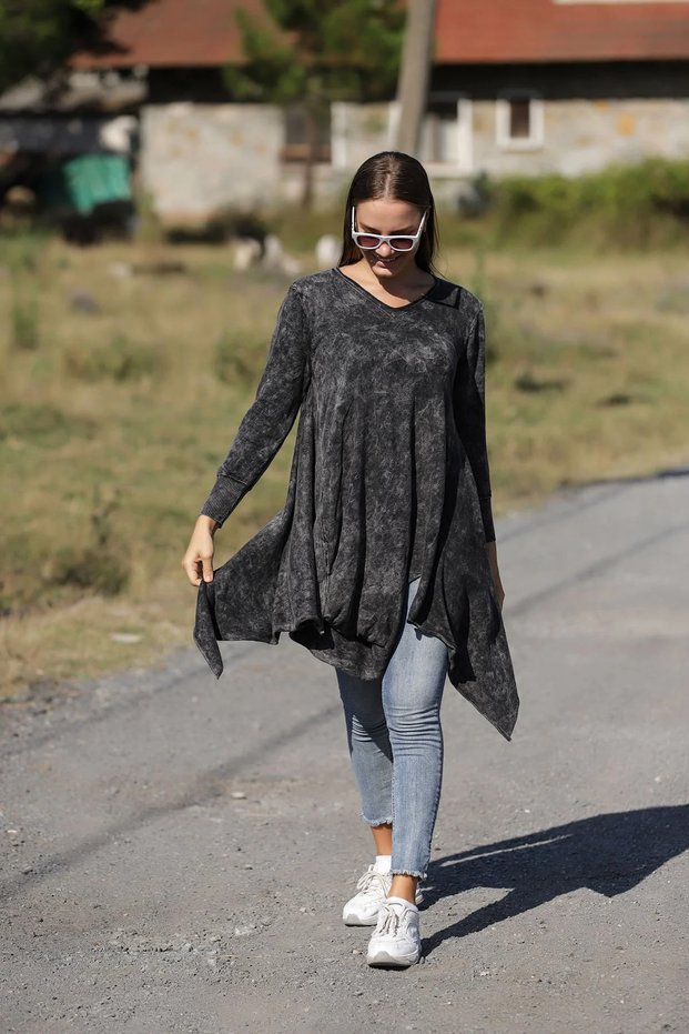 Authentic Bohemian 100% Cotton Balloon Cut Plus Size Asymmetrical Knitwear Mini Dress