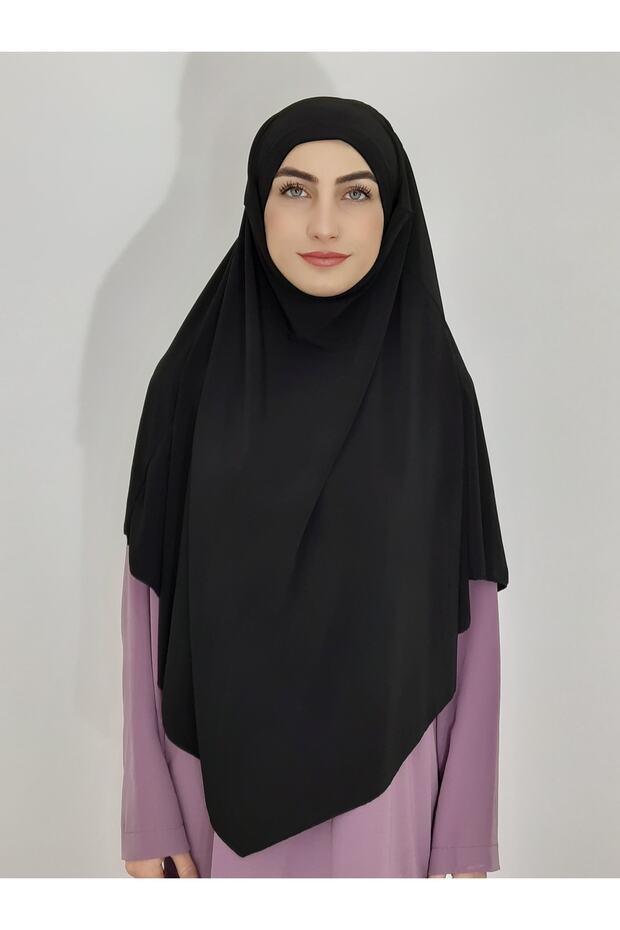 Ready-made Souffle Bagged Practical Scarf Khimar Black Color