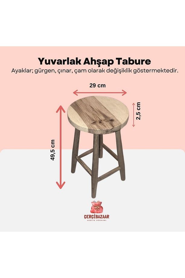 Yuvarlak Ahşap Tabure - 4