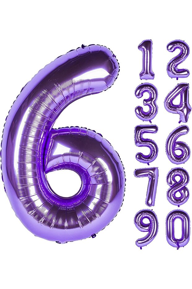 6 Number Six Purple Foil Balloons 32"-34" Inc 80 Cm