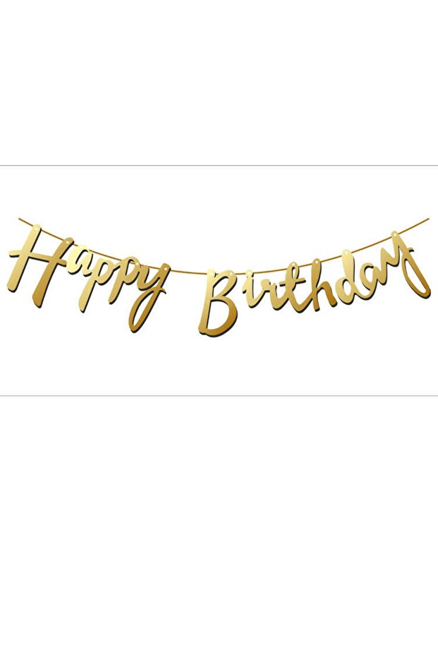 Streamer Happy Birthday Written Metallized Calligraphy Banner Gold Color