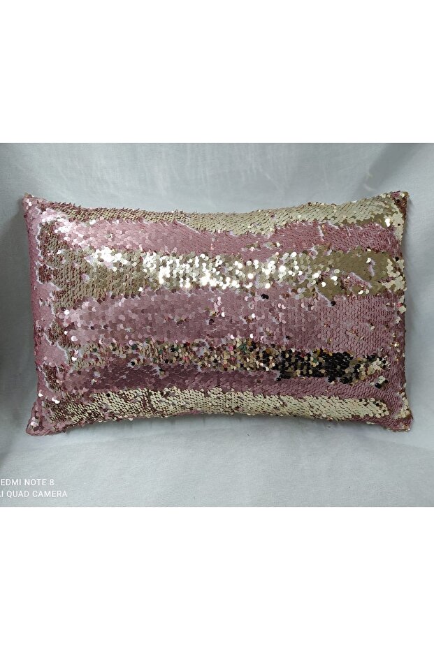 غطاء وسادة مزخرف مستطيل مزين بالترتر - 1