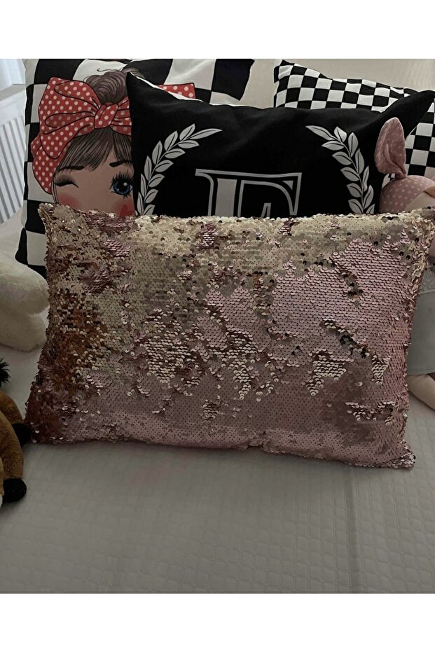 غطاء وسادة مزخرف مستطيل مزين بالترتر - 2