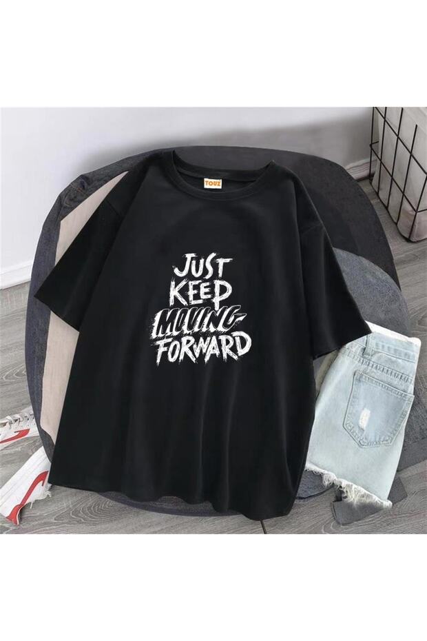 تي شيرت Dompuleri Moda 'just Keep' أسود للجنسين مقاس كبير