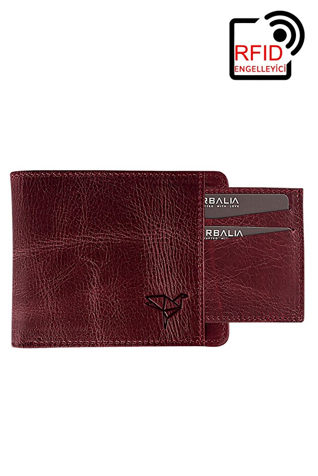Handmade Genuine Leather RFID Blocker Crazy Claret Red Coin Portfolio