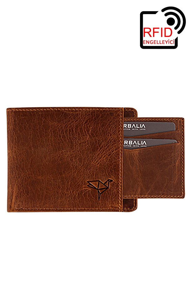 Handmade Genuine Leather RFID Blocker Crazy Tan Coin Portfolio
