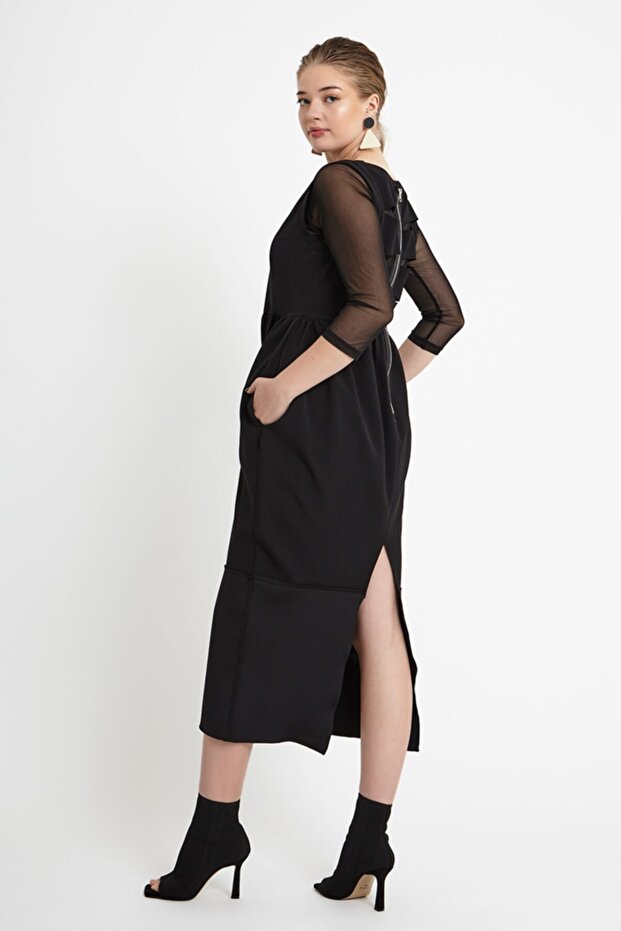 Rochie lungă cu detaliu din tul - 5