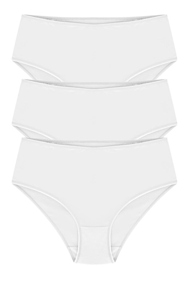 Women's White Cotton High Waist Bato Panties 3 Pieces
