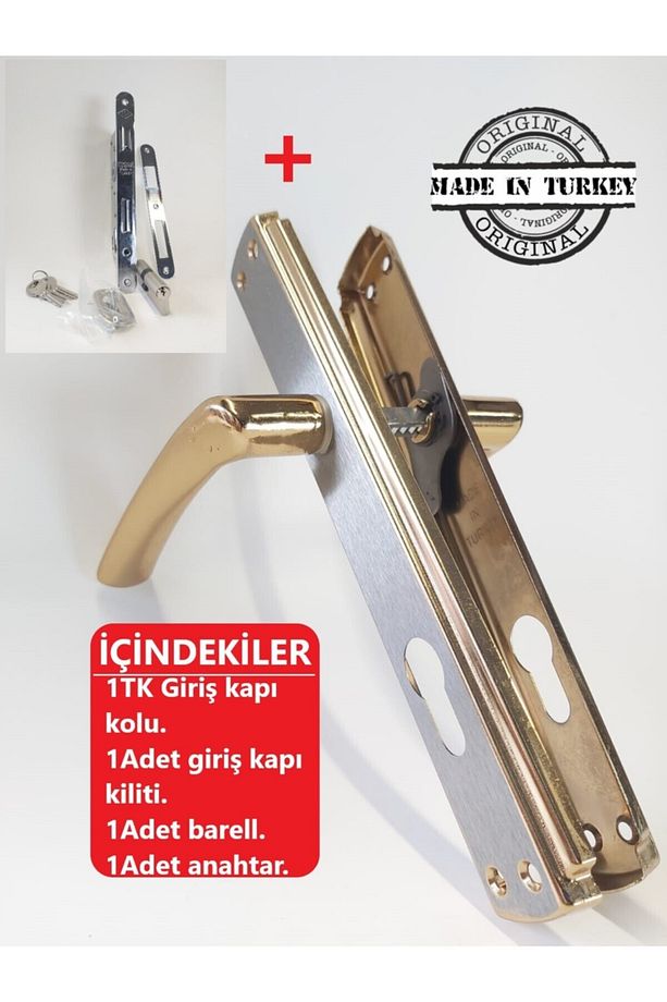 Giriş Kapısı Seti: 1 Tk Alb Sarı Saten Yale Kapı Kolu , 1tk Tursan Giriş Kapı Kilit'i , - 1
