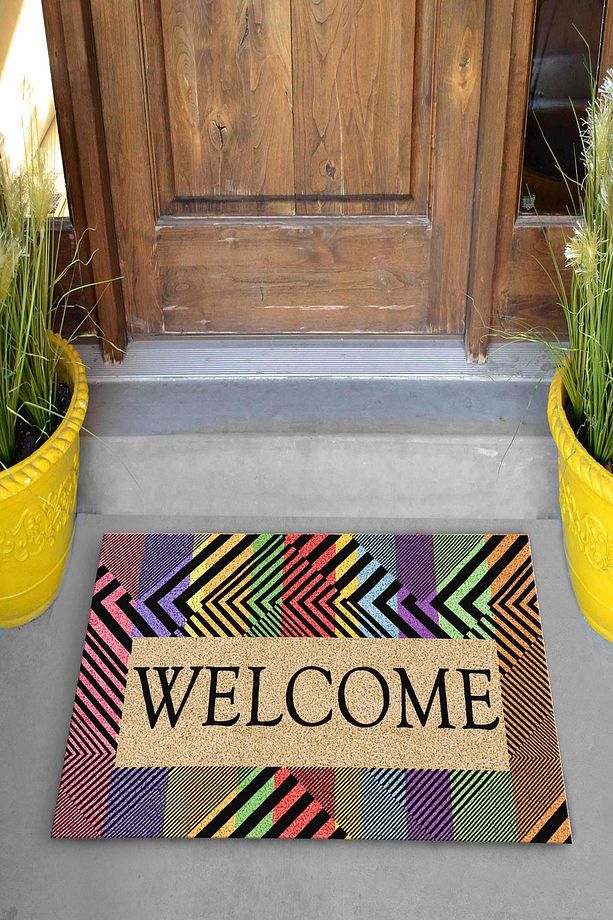 Welcome Gökkuşağı Dekoratif Kapı Önü Paspası - 1
