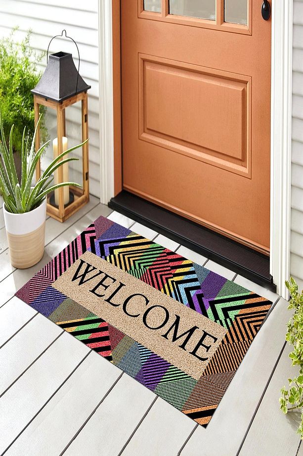 Welcome Gökkuşağı Dekoratif Kapı Önü Paspası - 4