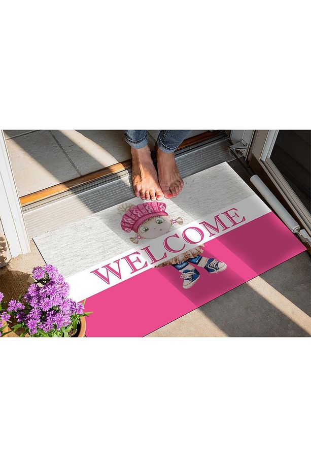 Pienso Home Welcome Pembe Çocuk Dekoratif Kapı Önü Paspası - 2
