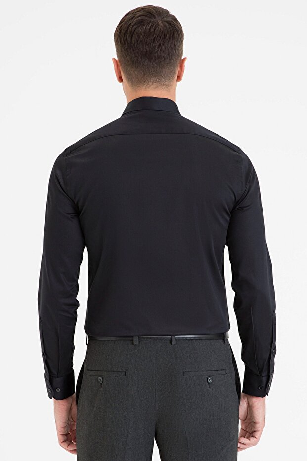 Siyah Slim Fit Basic Gömlek - 3