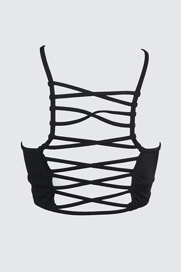 Siyah Biyeli Halter Yaka Kaplı Bikini Üstü TBESS21BU0027 - 7