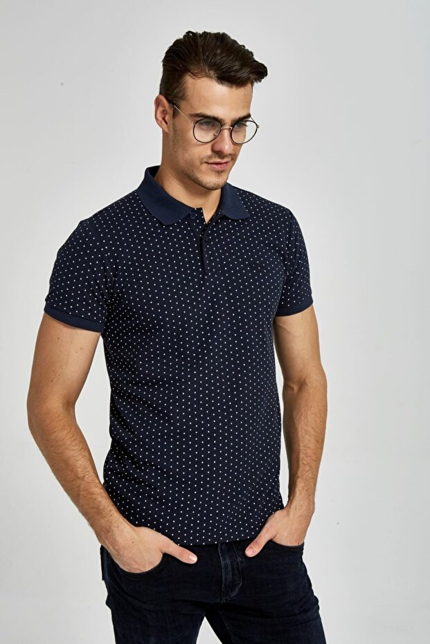 Patterned Polo Neck T-Shirt - 1