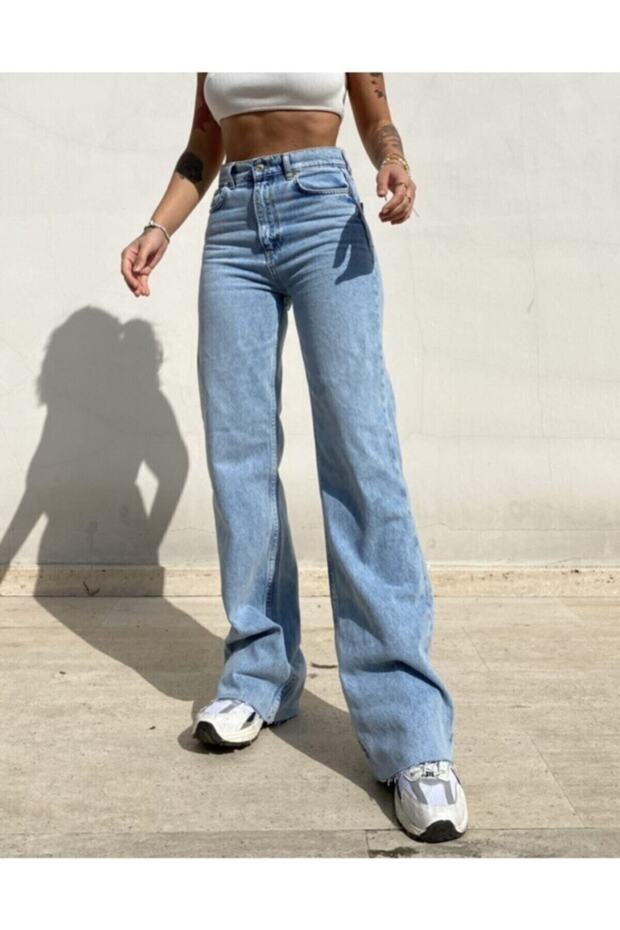 Light Blue Snow Wash Super High Waist Wide Leg Denim Jeans